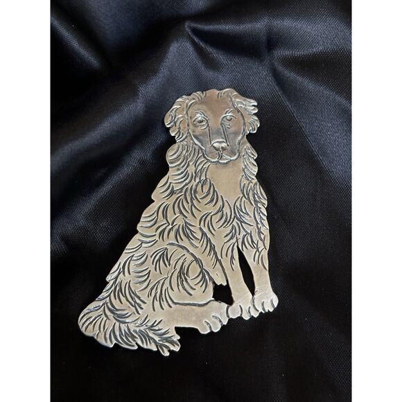 Vintage Large Golden Retriever Brooch Pin Sterling Silver Etched Design 2.5"x2" - Picture 2 of 10